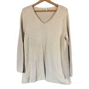 JJill Petite L Cream Beige Cotton Blend V Neck Long Sleeve‎ Knit Tunic Top